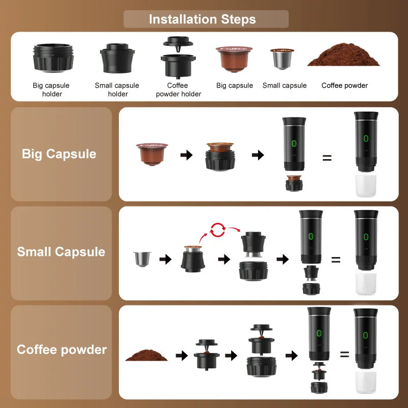 3-in-1 Wireless Coffee Machine for Travel, Car &amp; Camping