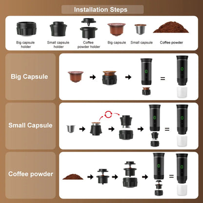 3-in-1 Wireless Coffee Machine for Travel, Car &amp; Camping