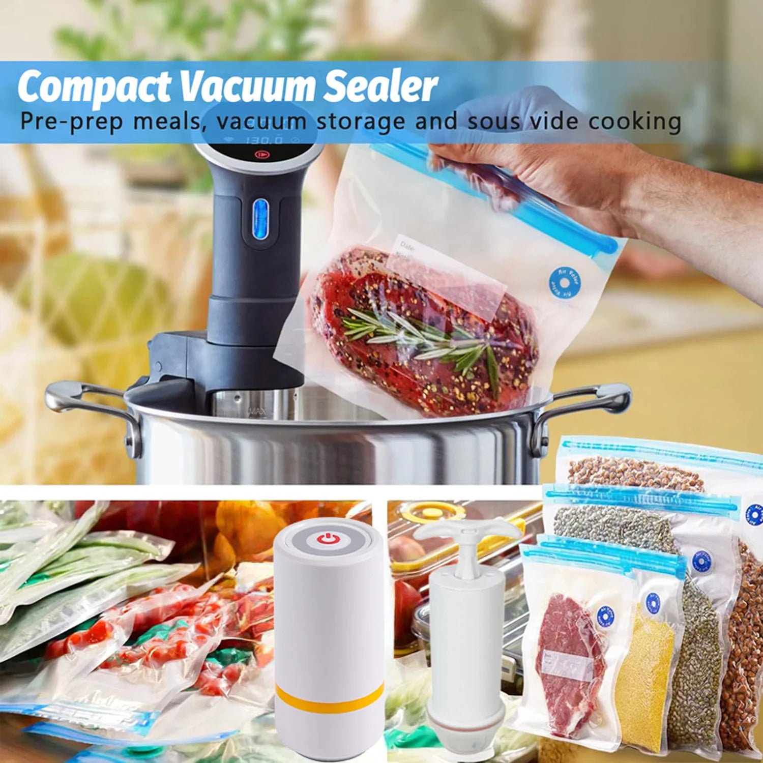 Mini Electric Portable Food Vaccum Sealer with Reusable bags